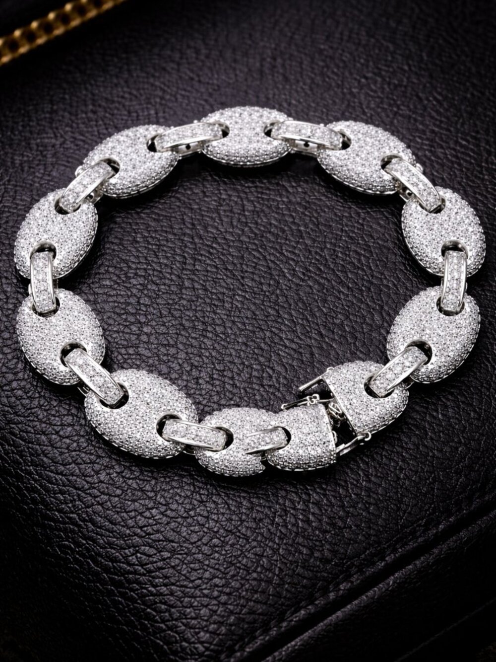 Luxury Iced Out Silver Link Bracelet – Diamond Simulated Statement Bracelet